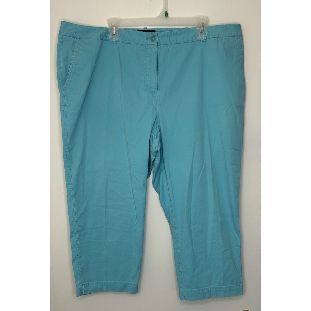 TALBOTS Woman Blue Solid Capris Pants Stretch Pockets Womens 20W